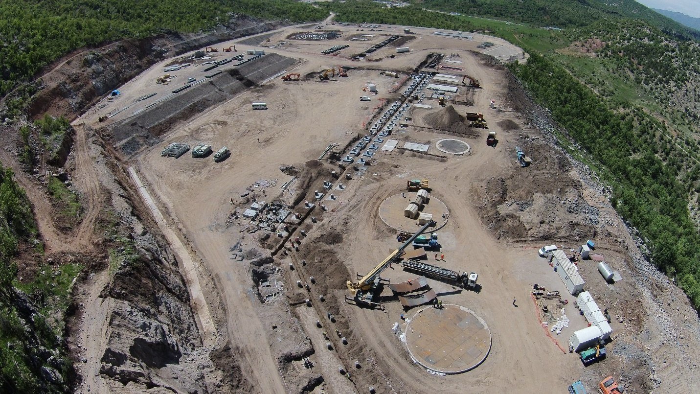 Aerial view of foundations, equipment bases and civil works at Atrush PF1A